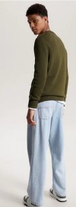 TOMMY HILFIGER – Pullover Uomo Essential con Bandierina Verde Oliva