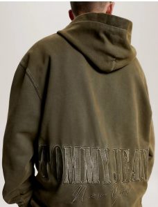 TOMMY HILFIGER – Felpa Uomo Essential Relaxed Fit con Distintivo Verde Oliva