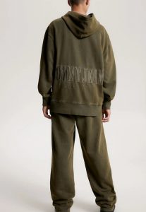 TOMMY HILFIGER – Felpa Uomo Essential Relaxed Fit con Distintivo Verde Oliva