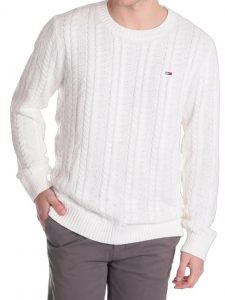 TOMMY HILFIGER – Maglione Cable Uomo Bianco Antico