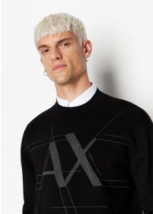 ARMANI EXCHANGE – Maglione Girocollo Uomo con Logo Ricamato Nero