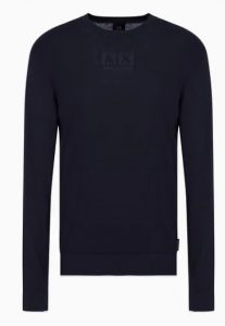 ARMANI EXCHANGE – Maglione Girocollo in Cotone Viscosa e Seta Blu Navy