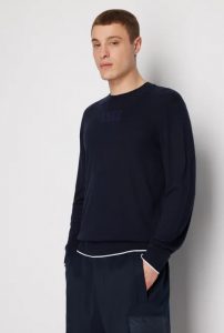 ARMANI EXCHANGE – Maglione Girocollo in Cotone Viscosa e Seta Blu Navy