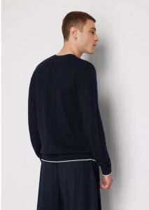 ARMANI EXCHANGE – Maglione Girocollo in Cotone Viscosa e Seta Blu Navy