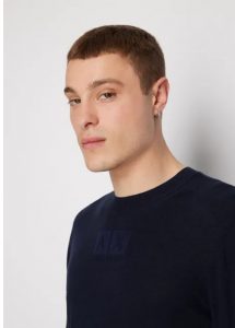 ARMANI EXCHANGE – Maglione Girocollo in Cotone Viscosa e Seta Blu Navy