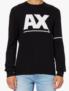 ARMANI EXCHANGE – Pullover Logo a Contrasto Maglione Uomo Nero