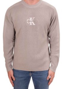CALVIN KLEIN JEANS – Maglione con Monogramma Taglio Relaxed Grigio Focena