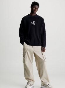 CALVIN KLEIN JEANS – Maglione con Monogramma Taglio Relaxed Nero