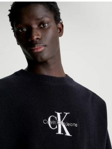 CALVIN KLEIN JEANS – Maglione con Monogramma Taglio Relaxed Nero