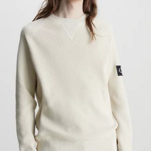 CALVIN KLEIN JEANS – Maglione con Stemma in Cotone Biologico Guscio D’Uovo