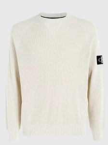 CALVIN KLEIN JEANS – Maglione con Stemma in Cotone Biologico Guscio D’Uovo