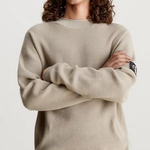 CALVIN KLEIN JEANS – Maglia in Cotone a Nido D’ape Beige