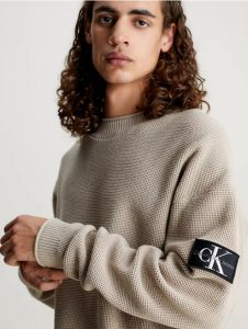 CALVIN KLEIN JEANS – Maglia in Cotone a Nido D’ape Beige
