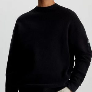 CALVIN KLEIN JEANS – Maglia in Cotone a Nido D’ape Nero