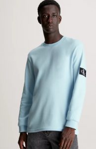 CALVIN KLEIN JEANS – T-Shirt A Nido D’ape Manica Lunga Slim Celeste