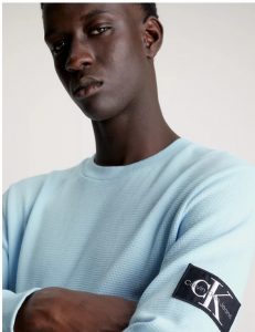 CALVIN KLEIN JEANS – T-Shirt A Nido D’ape Manica Lunga Slim Celeste