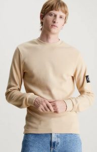 CALVIN KLEIN JEANS – T-Shirt A Nido D’ape Manica Lunga Slim Guscio D’Uovo