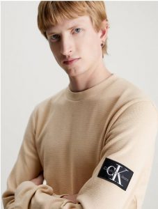CALVIN KLEIN JEANS – T-Shirt A Nido D’ape Manica Lunga Slim Guscio D’Uovo