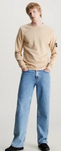 CALVIN KLEIN JEANS – T-Shirt A Nido D’ape Manica Lunga Slim Guscio D’Uovo