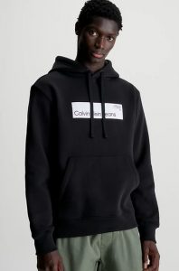 CALVIN KLEIN JEANS – Felpa Uomo con Cappuccio in Pile Misto Cotone Nero