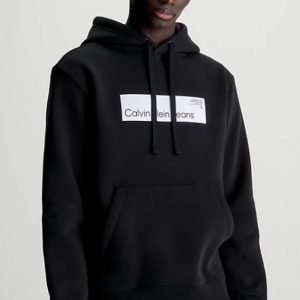 CALVIN KLEIN JEANS – Felpa Uomo con Cappuccio in Pile Misto Cotone Nero