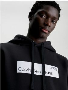 CALVIN KLEIN JEANS – Felpa Uomo con Cappuccio in Pile Misto Cotone Nero