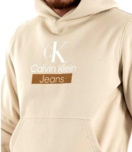 CALVIN KLEIN JEANS – Felpa Uomo con Cappuccio Stacked Archival Hoodie Guscio D’Uovo