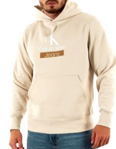 CALVIN KLEIN JEANS – Felpa Uomo con Cappuccio Stacked Archival Hoodie Guscio D’Uovo