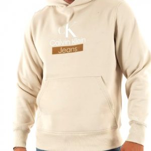 CALVIN KLEIN JEANS – Felpa Uomo con Cappuccio Stacked Archival Hoodie Guscio D’Uovo