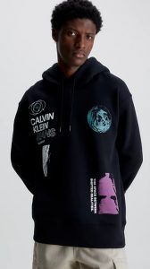 CALVIN KLEIN JEANS – Felpa Uomo con Cappuccio Multi Logo dal Taglio Relaxed Nero