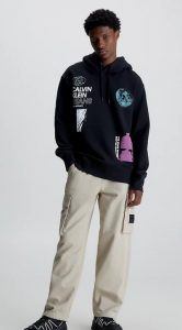 CALVIN KLEIN JEANS – Felpa Uomo con Cappuccio Multi Logo dal Taglio Relaxed Nero