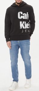 CALVIN KLEIN JEANS – Felpa Uomo con Cappuccio e Logo in Cotone Taglio Relaxed Nero