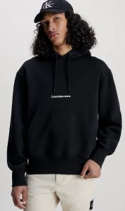 CALVIN KLEIN JEANS – Felpa con Cappuccio in Pile Misto Cotone Nero