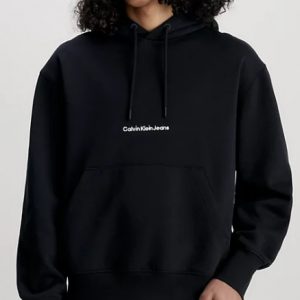 CALVIN KLEIN JEANS – Felpa con Cappuccio in Pile Misto Cotone Nero