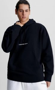 CALVIN KLEIN JEANS – Felpa con Cappuccio in Pile Misto Cotone Nero