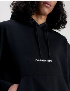 CALVIN KLEIN JEANS – Felpa con Cappuccio in Pile Misto Cotone Nero