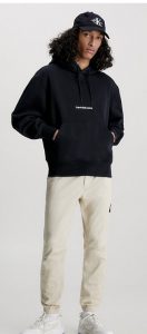 CALVIN KLEIN JEANS – Felpa con Cappuccio in Pile Misto Cotone Nero