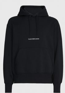 CALVIN KLEIN JEANS – Felpa con Cappuccio in Pile Misto Cotone Nero