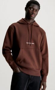 CALVIN KLEIN JEANS – Felpa con Cappuccio in Pile Misto Cotone Marrone Scuro