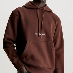 CALVIN KLEIN JEANS – Felpa con Cappuccio in Pile Misto Cotone Marrone Scuro