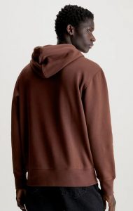 CALVIN KLEIN JEANS – Felpa con Cappuccio in Pile Misto Cotone Marrone Scuro
