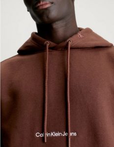 CALVIN KLEIN JEANS – Felpa con Cappuccio in Pile Misto Cotone Marrone Scuro