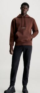 CALVIN KLEIN JEANS – Felpa con Cappuccio in Pile Misto Cotone Marrone Scuro