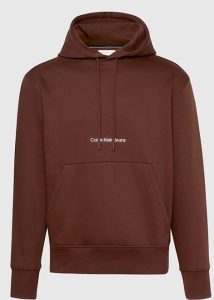 CALVIN KLEIN JEANS – Felpa con Cappuccio in Pile Misto Cotone Marrone Scuro