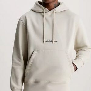 CALVIN KLEIN JEANS – Felpa con Cappuccio in Pile Misto Cotone Beige
