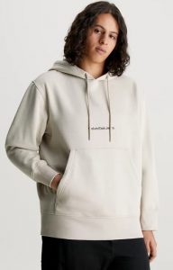 CALVIN KLEIN JEANS – Felpa con Cappuccio in Pile Misto Cotone Beige