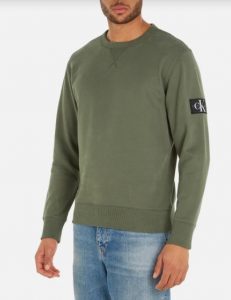 CALVIN KLEIN JEANS – Felpa Uomo Cotone Badge Verde Timo