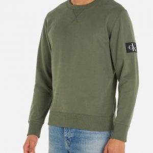 CALVIN KLEIN JEANS – Felpa Uomo Cotone Badge Verde Timo