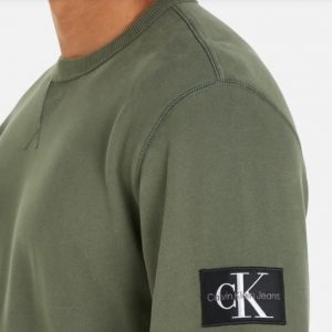 CALVIN KLEIN JEANS – Felpa Uomo Cotone Badge Verde Timo