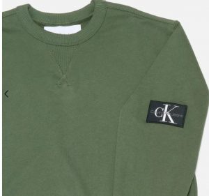 CALVIN KLEIN JEANS – Felpa Uomo Cotone Badge Verde Timo